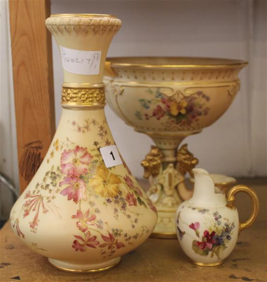 Royal Worcester blush centre piece, vase & jug